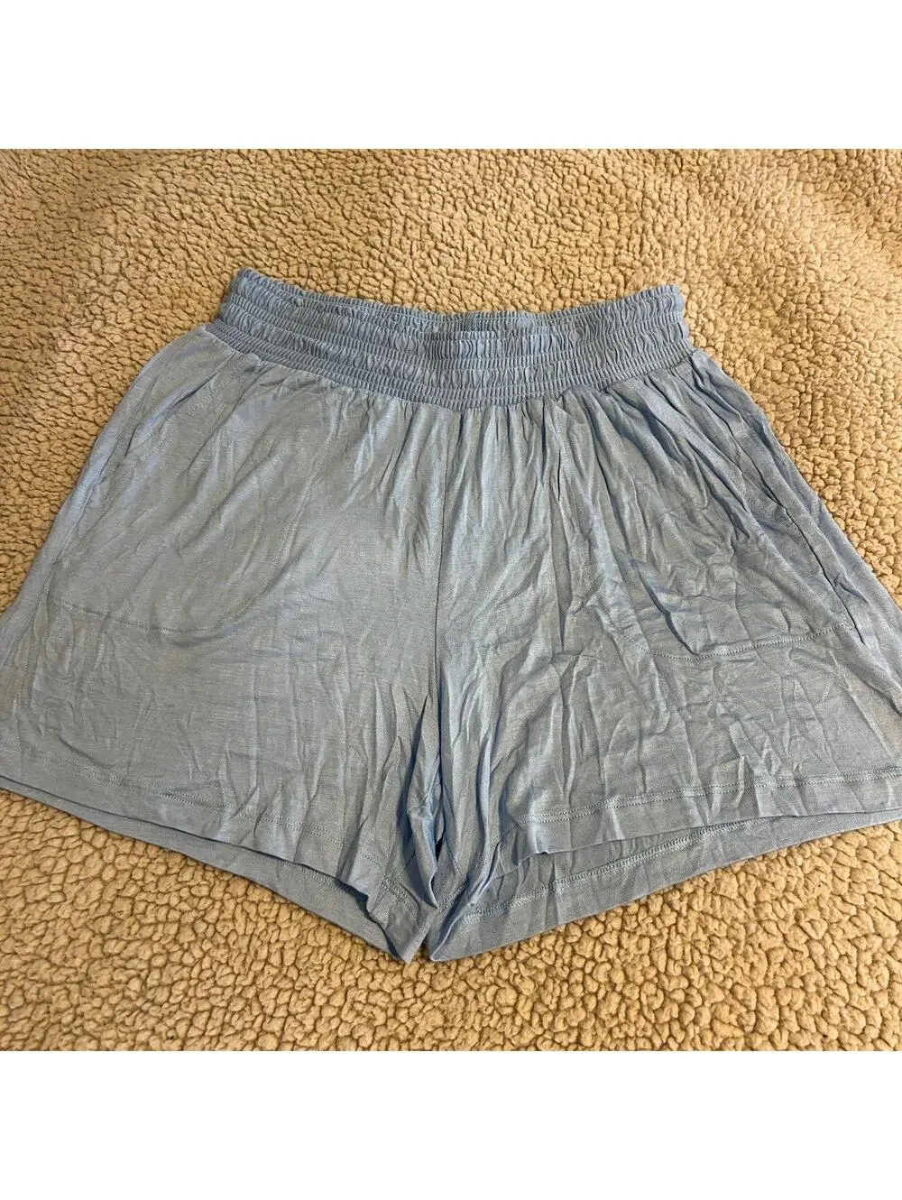 Women's Light Blue Lounge Sleep Shorts Elastic Waist Soft Lightweight Sz XL